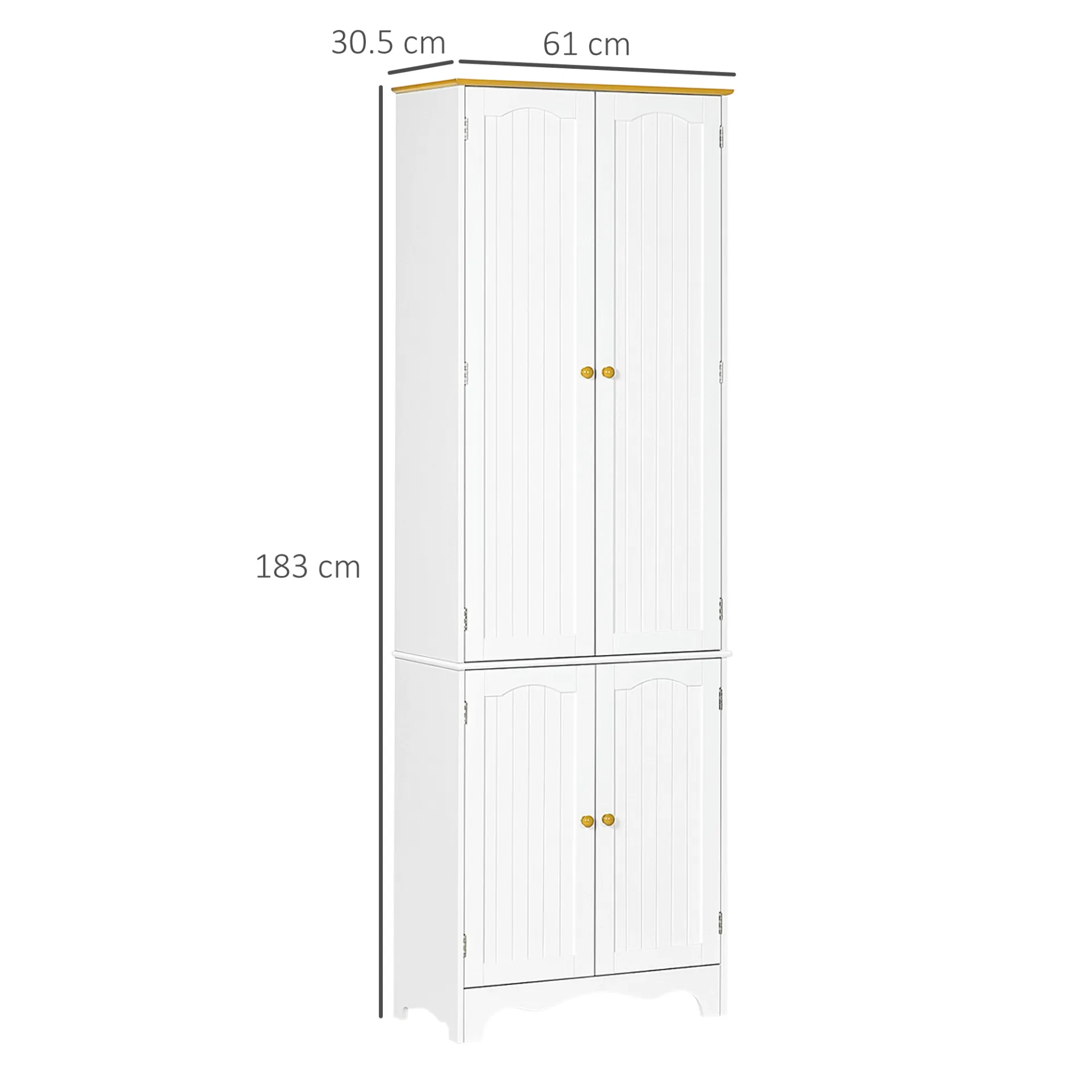 HOMCOM Freestanding 4-Door Kitchen Cupboard - Elegant White Storage Cabinet with 4 Shelves and Durable MDF Structure