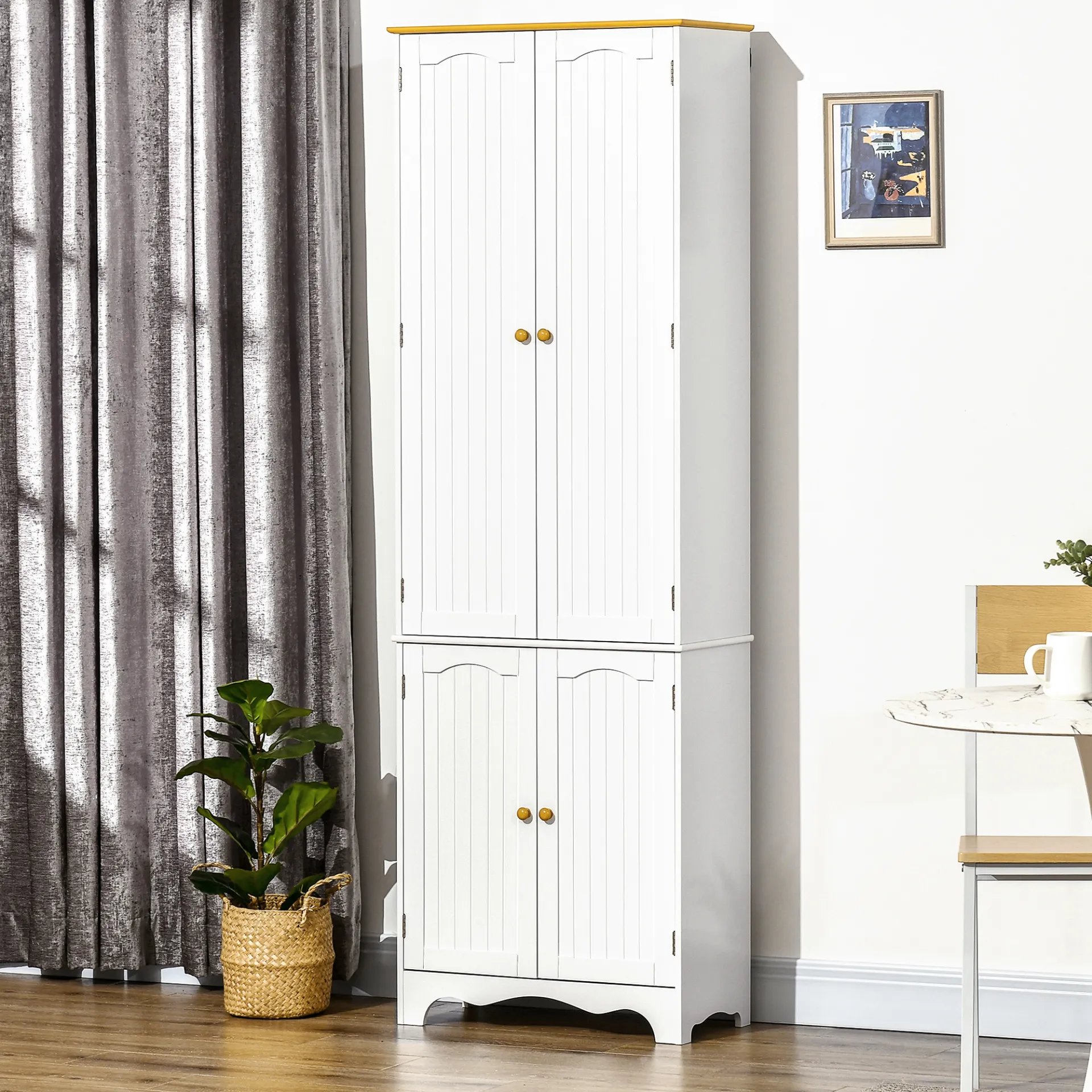 HOMCOM Freestanding 4-Door Kitchen Cupboard - Elegant White Storage Cabinet with 4 Shelves and Durable MDF Structure