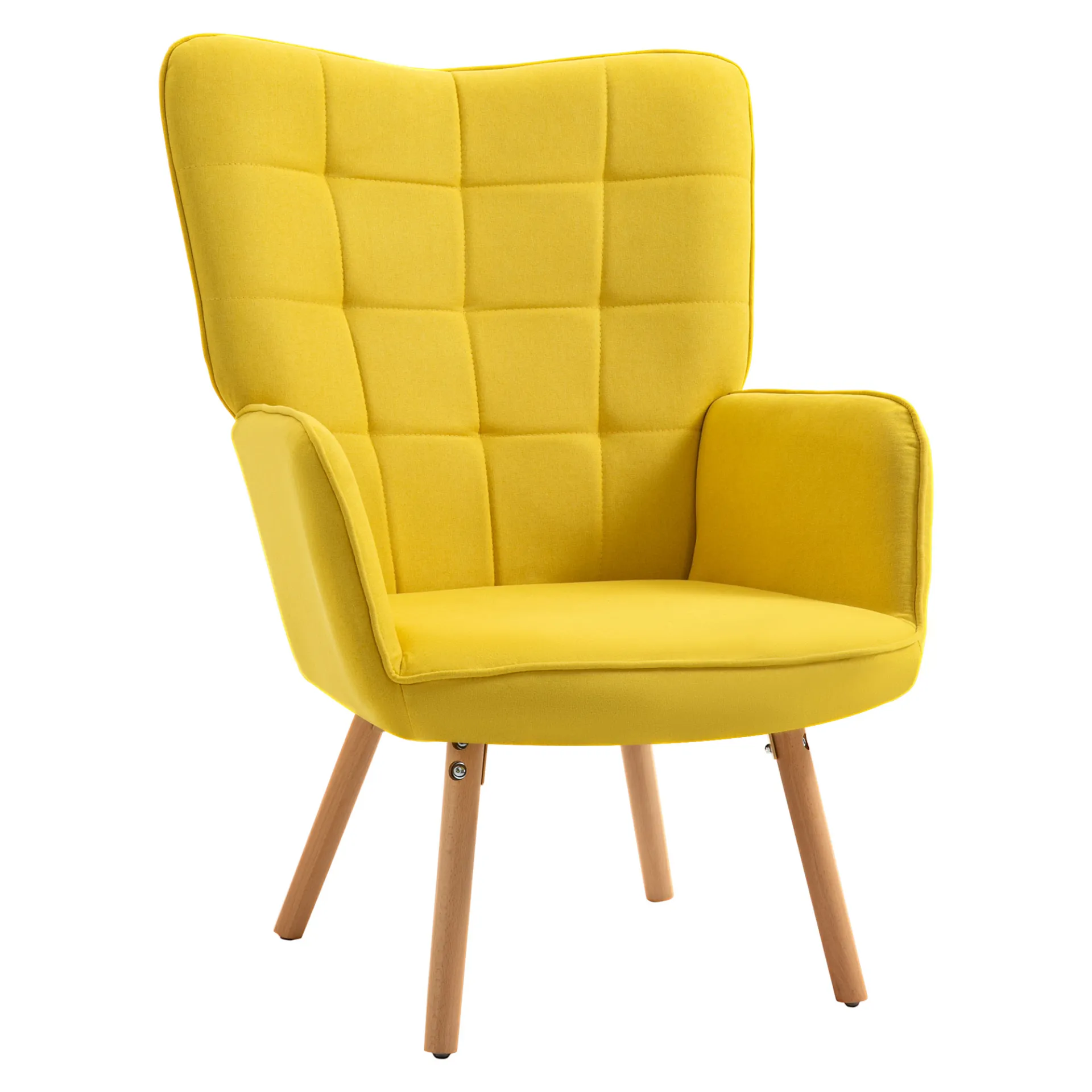 HOMCOM Velvet-Touch Tufted Wingback Armchair - Stylish Yellow Upholstered Club Chair with Wooden Legs