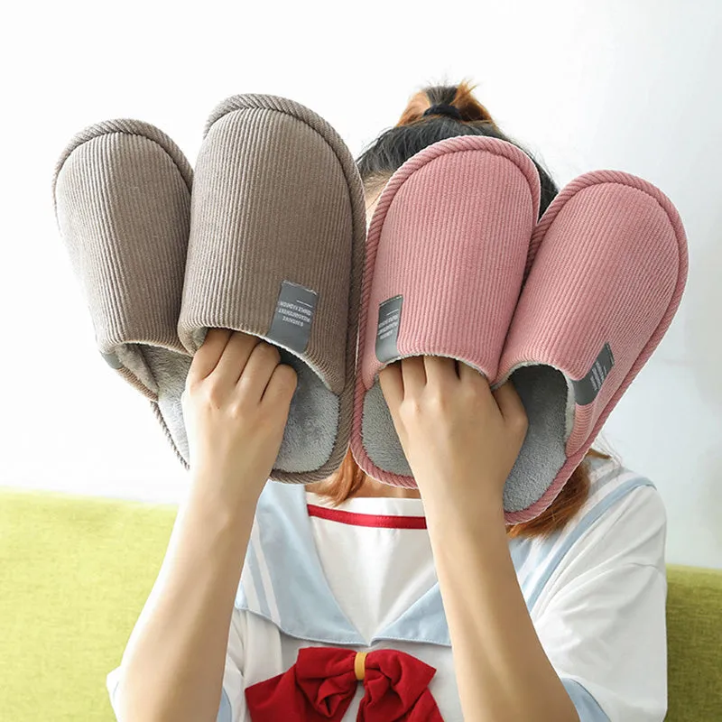 Indoor Corduroy Shoes Warm Plush Home Slipper Anti Slip Floor Bedroom Shoes Autumn Winter