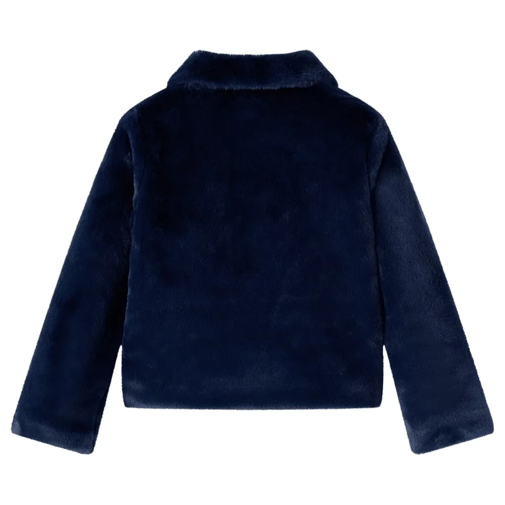 Kids' Faux Fur Coat - Navy, Size 140 (9-10 Years) | Warm, Stylish, & Durable Winter Jacket