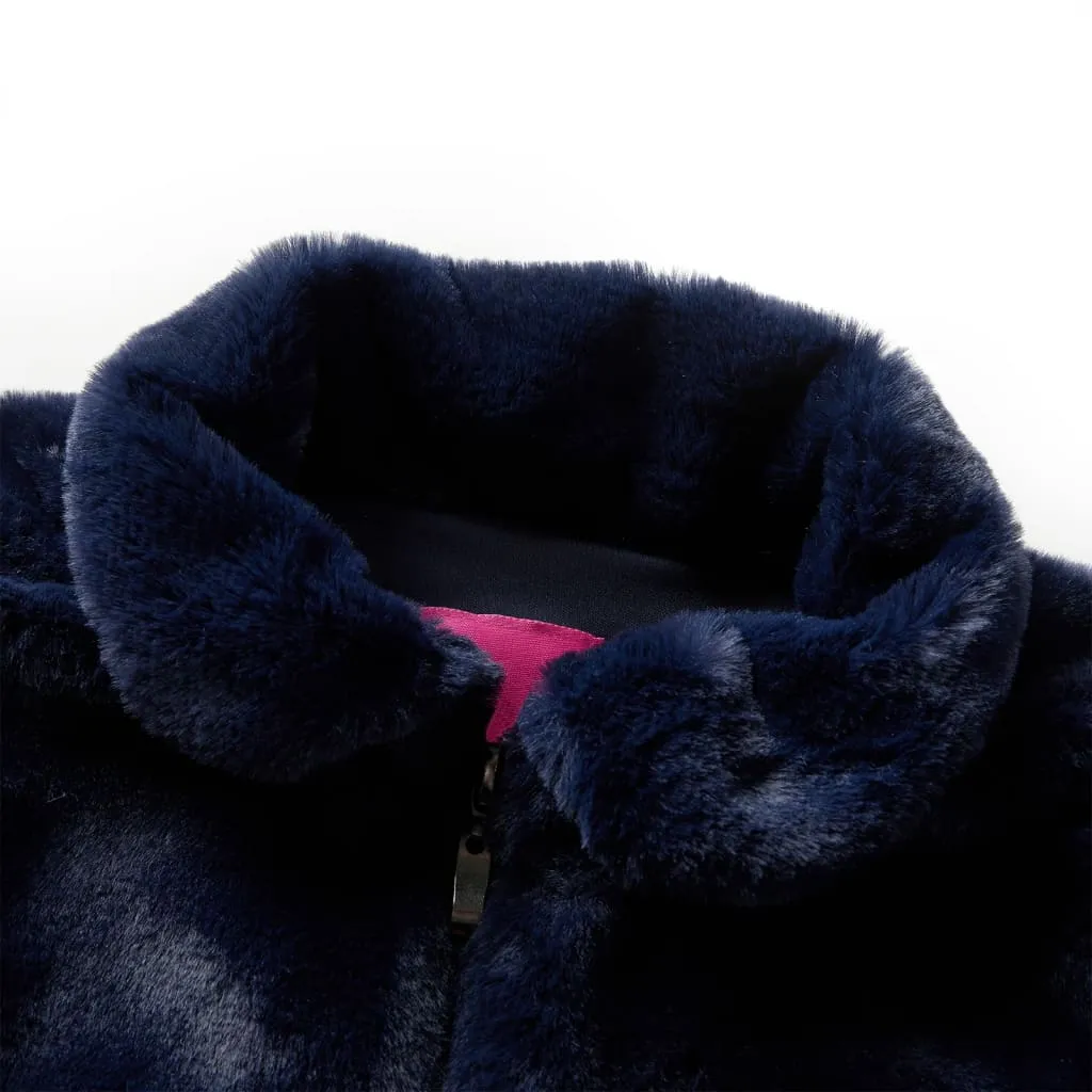 Kids' Faux Fur Coat - Navy, Size 140 (9-10 Years) | Warm, Stylish, & Durable Winter Jacket