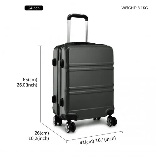 Kono ABS Sculpted Horizontal 24 Inch Suitcase - Durable & Stylish Grey Luggage