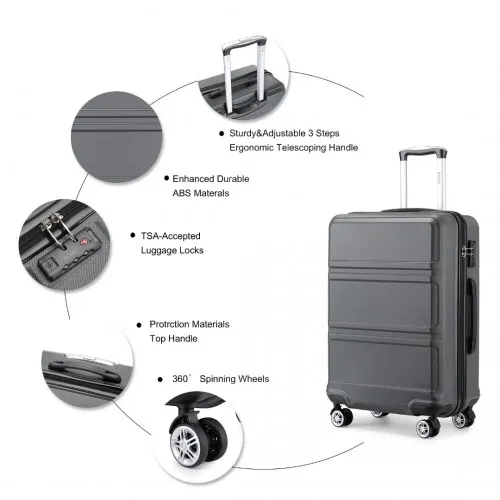 Kono ABS Sculpted Horizontal 24 Inch Suitcase - Durable & Stylish Grey Luggage