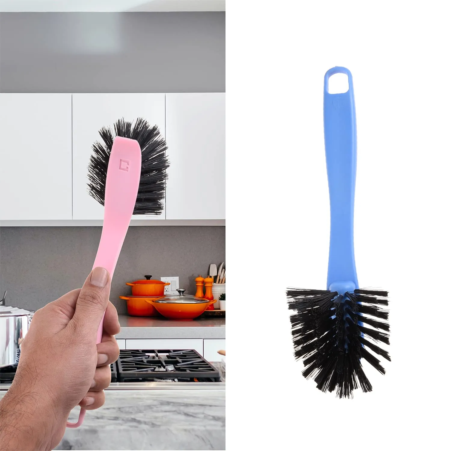 Kuber Industries Cleaning Brush | Toilet Cleaner Brush | Plastic Pan Brush | Brush for Cleaning Washroom | Bathroom Brush | Toilet Brush | Pack of 2 | Assorted