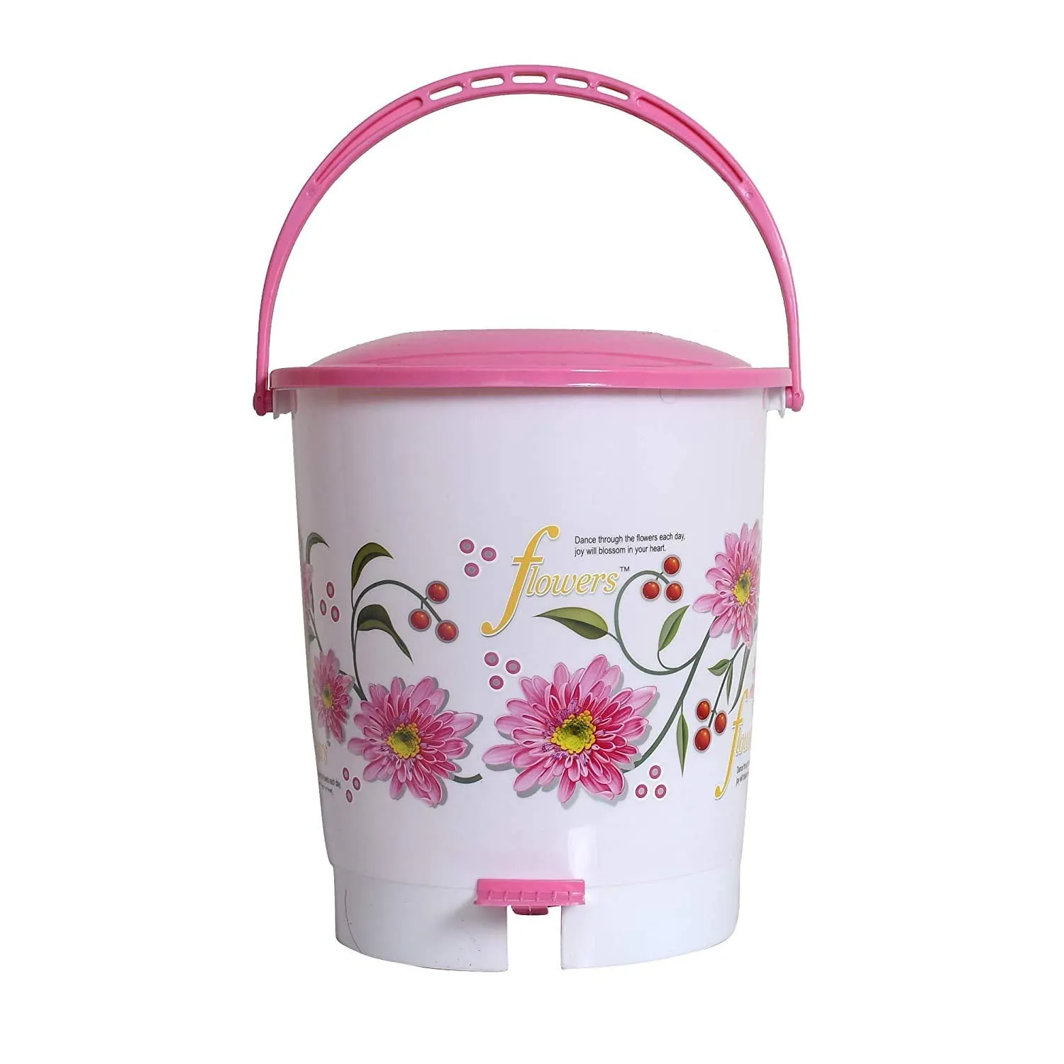 Kuber Industries Flower Print Plastic Step-On Garbage Waste Dustbin/Recycling Bin with Lid for Home, Office, Factory, 10 Liters (Pink)-KUBMART10940