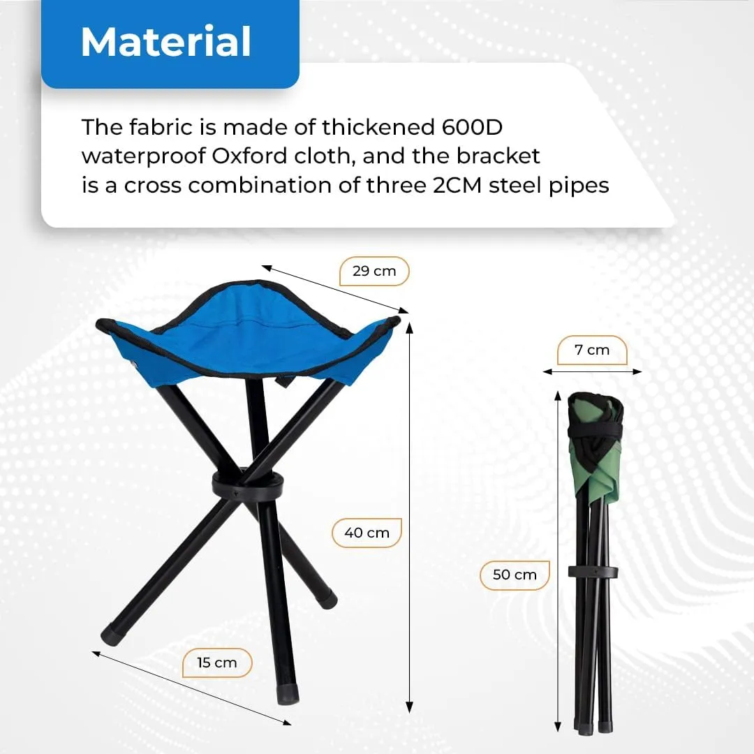 Kuber Industries Portable Portable Stool for Travelling|Foldable Outdoor Sitting Chair|Tripod 3 Leg Chair for Camping, Picnic, Hiking|Blue - Set of 5