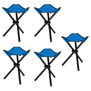 Kuber Industries Portable Portable Stool for Travelling|Foldable Outdoor Sitting Chair|Tripod 3 Leg Chair for Camping, Picnic, Hiking|Blue - Set of 5