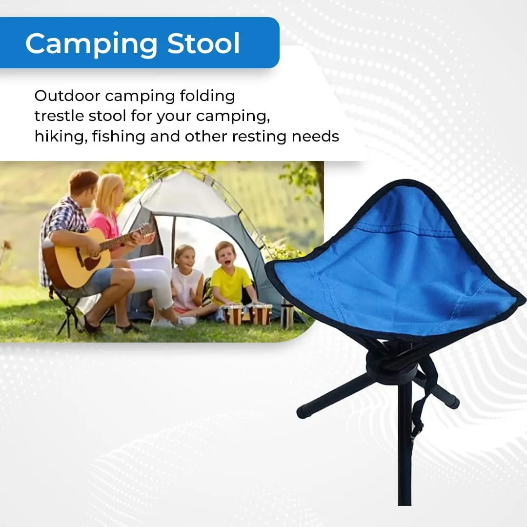 Kuber Industries Portable Portable Stool for Travelling|Foldable Outdoor Sitting Chair|Tripod 3 Leg Chair for Camping, Picnic, Hiking|Blue - Set of 5