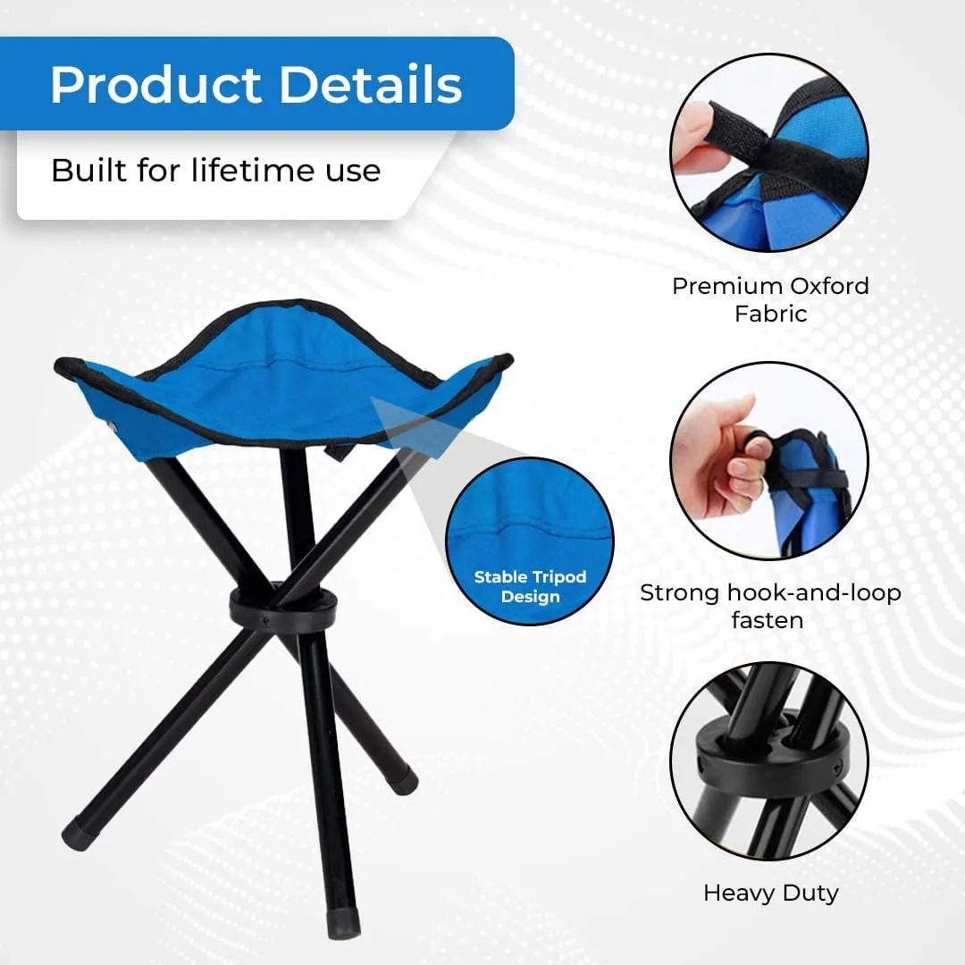 Kuber Industries Portable Portable Stool for Travelling|Foldable Outdoor Sitting Chair|Tripod 3 Leg Chair for Camping, Picnic, Hiking|Blue - Set of 5