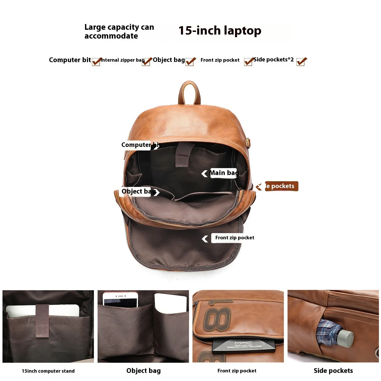 Leather Backpack Large Capacity – First Layer Cowhide, Stylish & Durable Travel Backpack