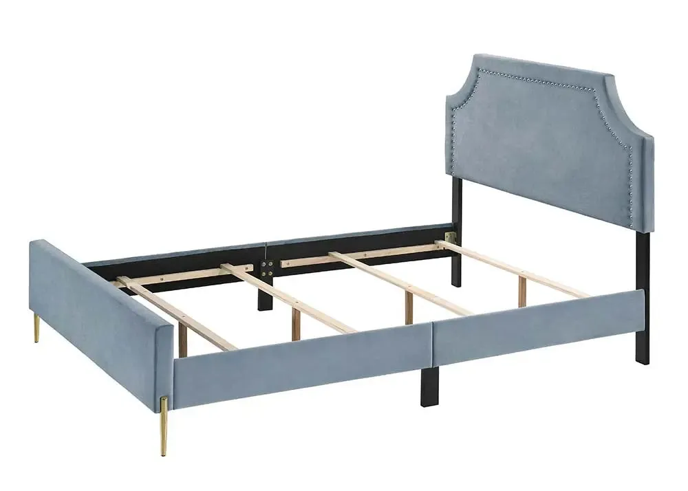 Luca Queen Bed, Light Blue Velvet