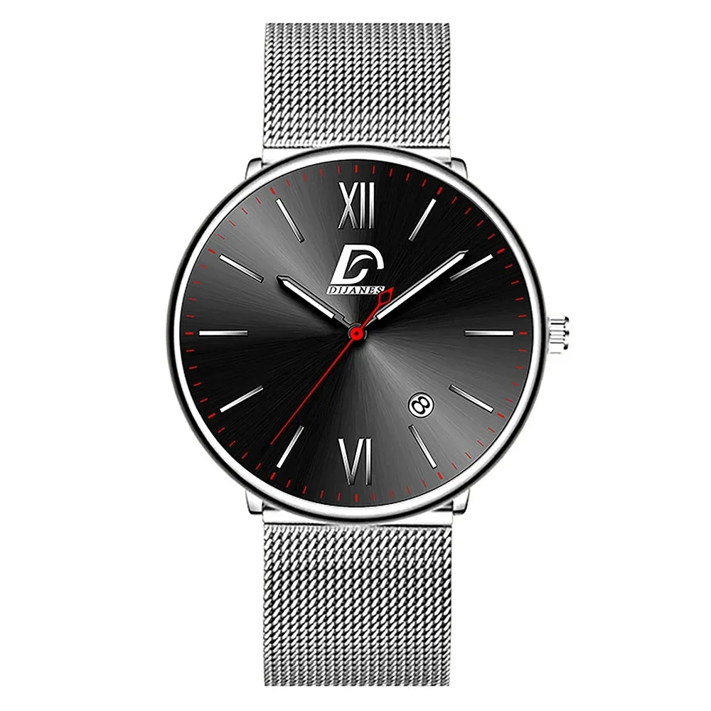 Luxury Stainless Steel Mesh Quartz Watch for Men - Luminous Leather Calendar Watch