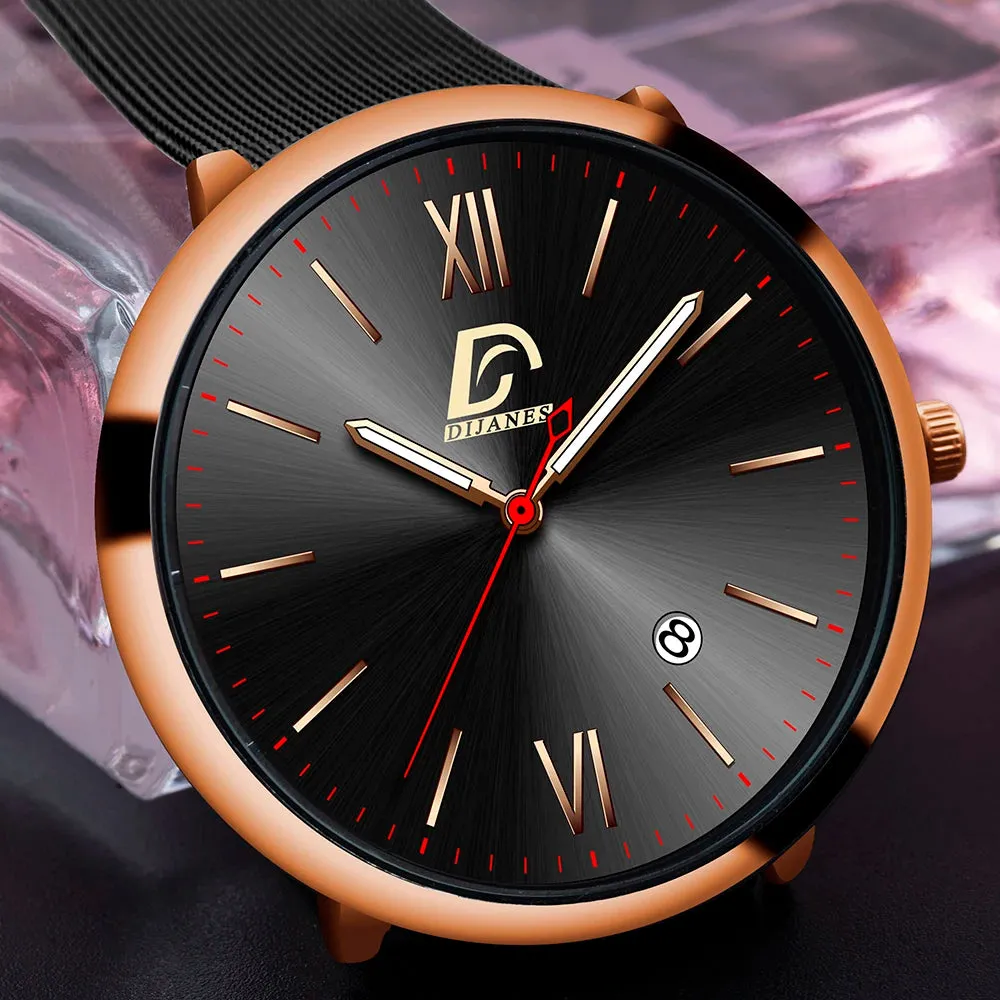 Luxury Stainless Steel Mesh Quartz Watch for Men - Luminous Leather Calendar Watch