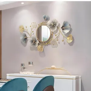 MA Metals Metal Decorative Wall Mirrors for Living Room,Large Metal Wall Mirrors Ginkgo Leaf Wall Decor Mirror for Entrance Bedroom Living Room,83 * 48cm