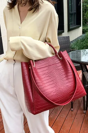 Maroon Stylish PU Leather Bag Set - A23 - WHB0072