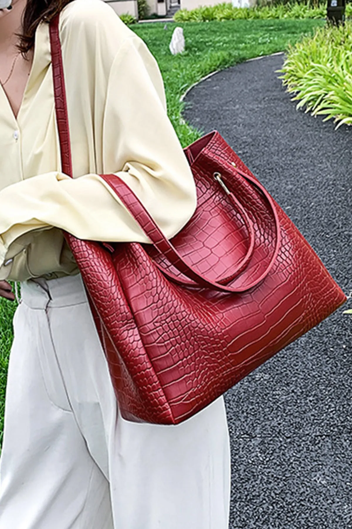 Maroon Stylish PU Leather Bag Set - A23 - WHB0072