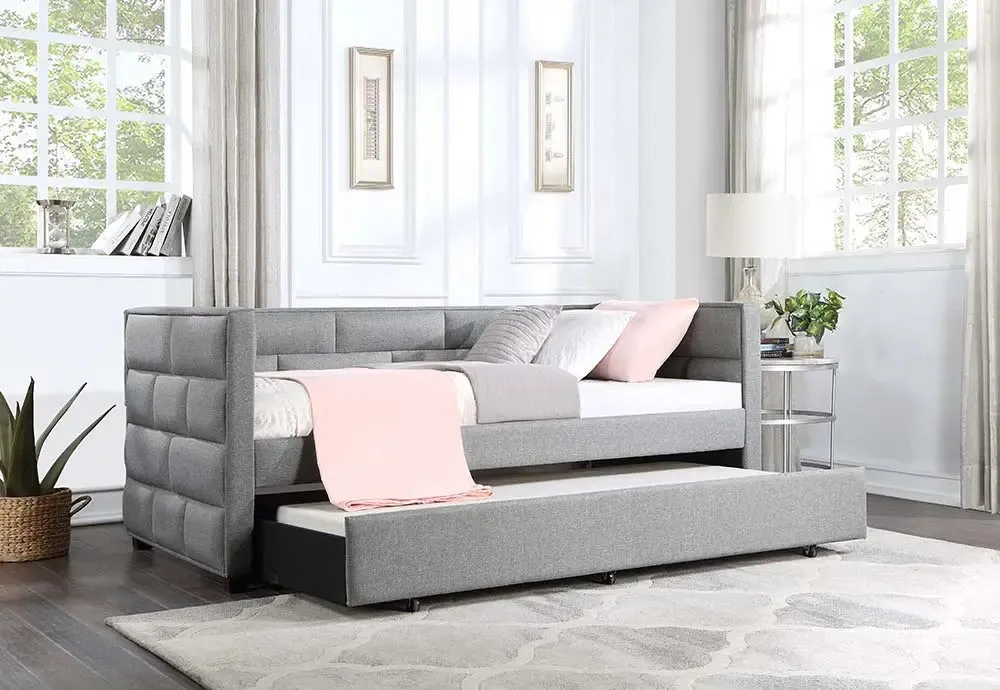 Matilda Twin Daybed w/Trundle, Gray Fabric