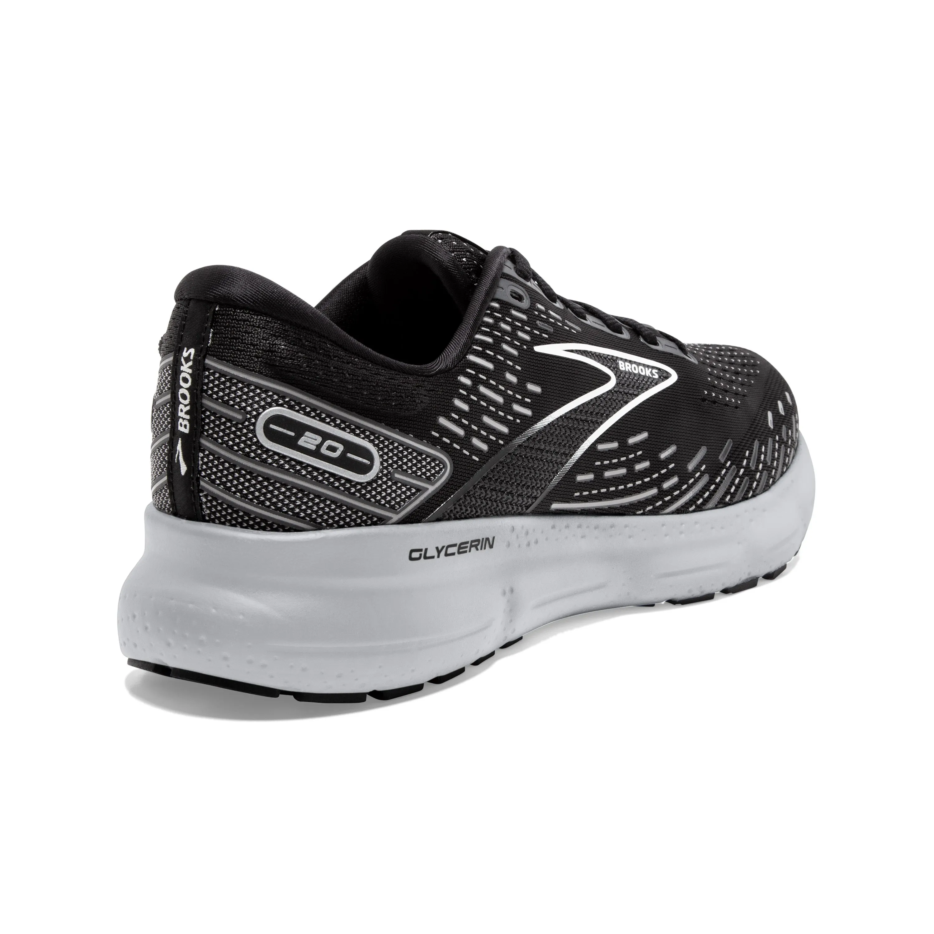 Men's Brooks Glycerin 20 Color: Black/White/ Alloy (WIDE WIDTH)