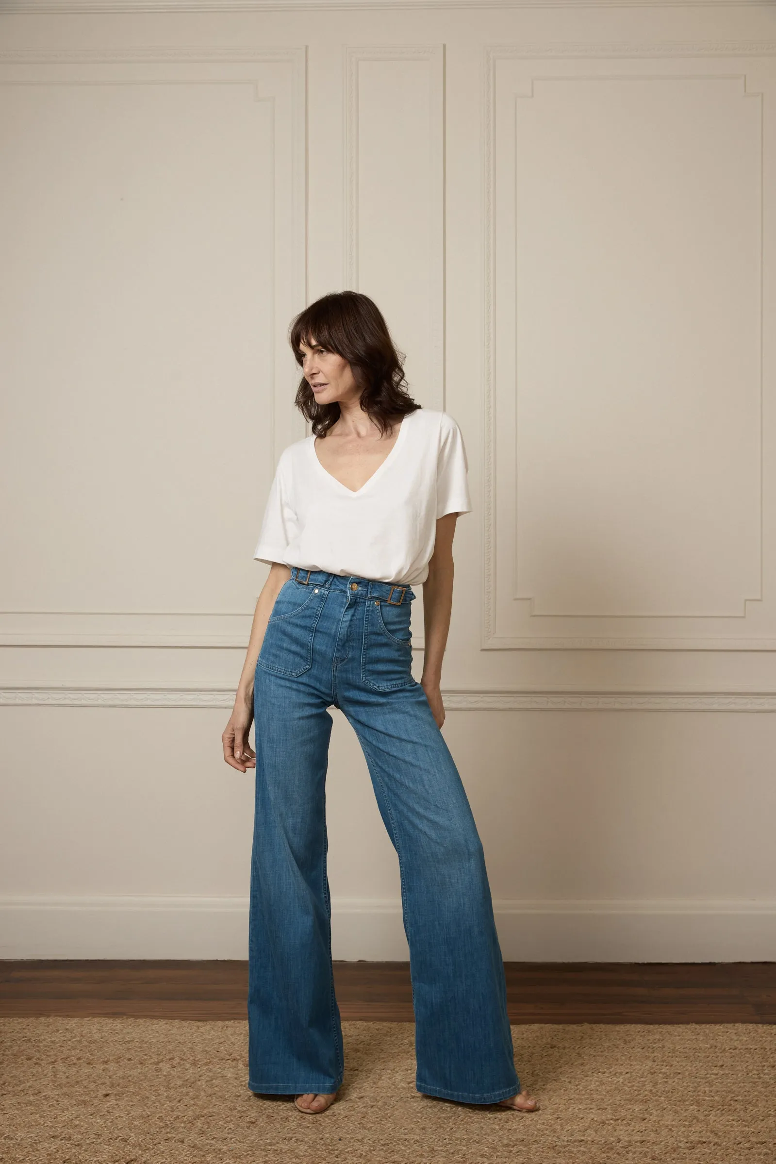 Minnie The High Top Full Length Wide Leg Flared Jeans | Lazy Afternoon [Classic Blue]