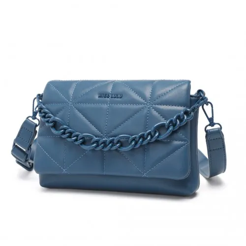 Miss Lulu Chic Quilted Shoulder Bag with Chain Strap - Elegant Blue Women's Tote