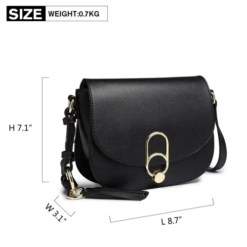 Miss Lulu Cross Body Saddle Bag - Black | Premium PU Leather & Durable Hardware