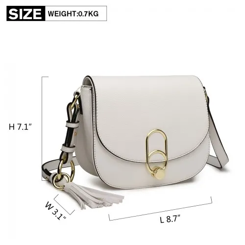 Miss Lulu Cross Body Saddle Bag - White | Stylish & Practical PU Leather Bag