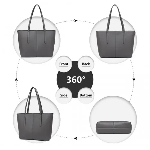 Miss Lulu Leather Look Simple Casual Tote Bag - Grey | Stylish & Durable Tote for Everyday Use