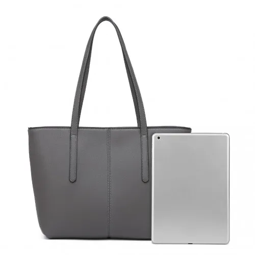 Miss Lulu Leather Look Simple Casual Tote Bag - Grey | Stylish & Durable Tote for Everyday Use