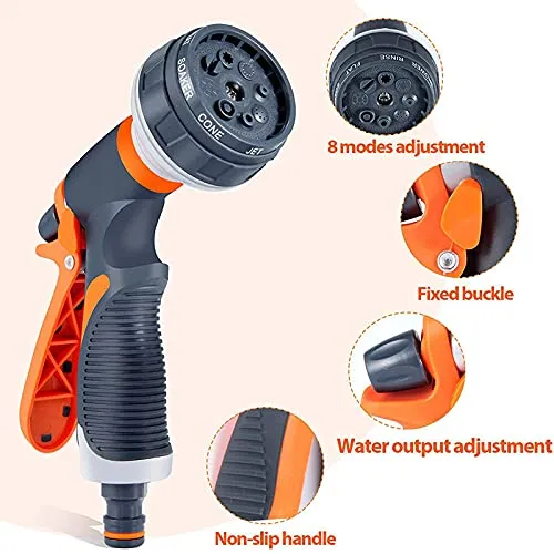 NIKAVI Garden Hose Nozzle, Water Hose Nozzle Spray, Heavy Duty Water Spray Gun High Pressure Washer Sprayer with 8 Patterns, Suitable for Watering Garden, Cleaning, Showering Pet and Washing Cars