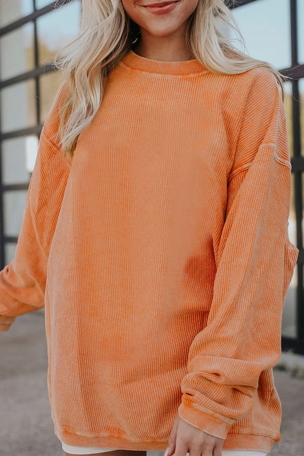 Orange Ribbed Corduroy Oversized Sweatshirt