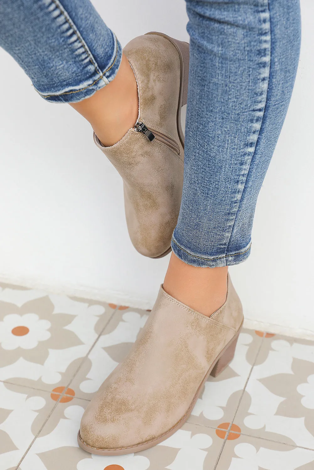 Philippine Gray Tulip Opening Suede Ankle Boots