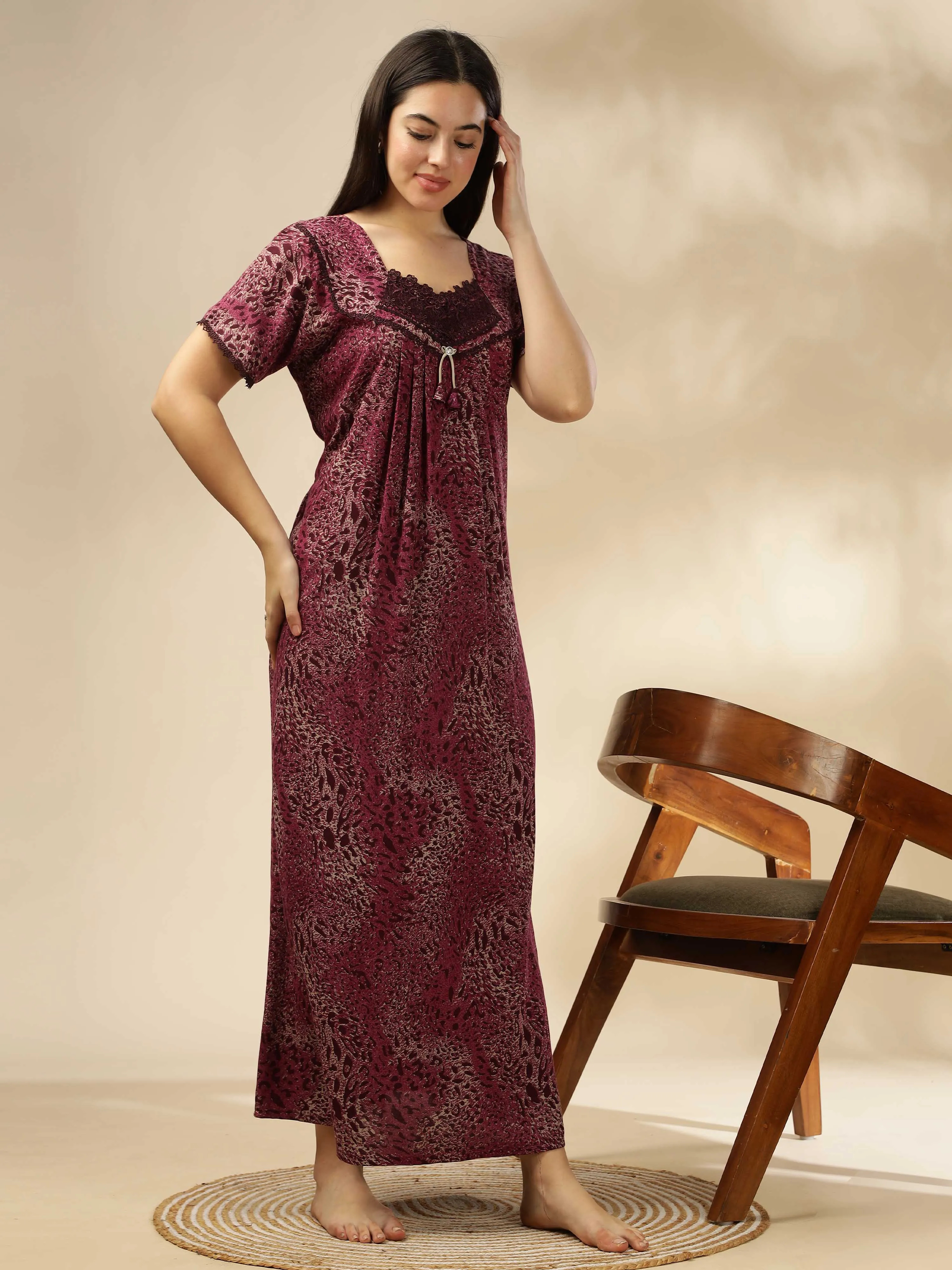 Pink Alpine Pleated Designer Nighty for Women With Comfortable & Stylish