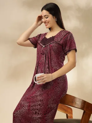 Pink Alpine Pleated Designer Nighty for Women With Comfortable & Stylish