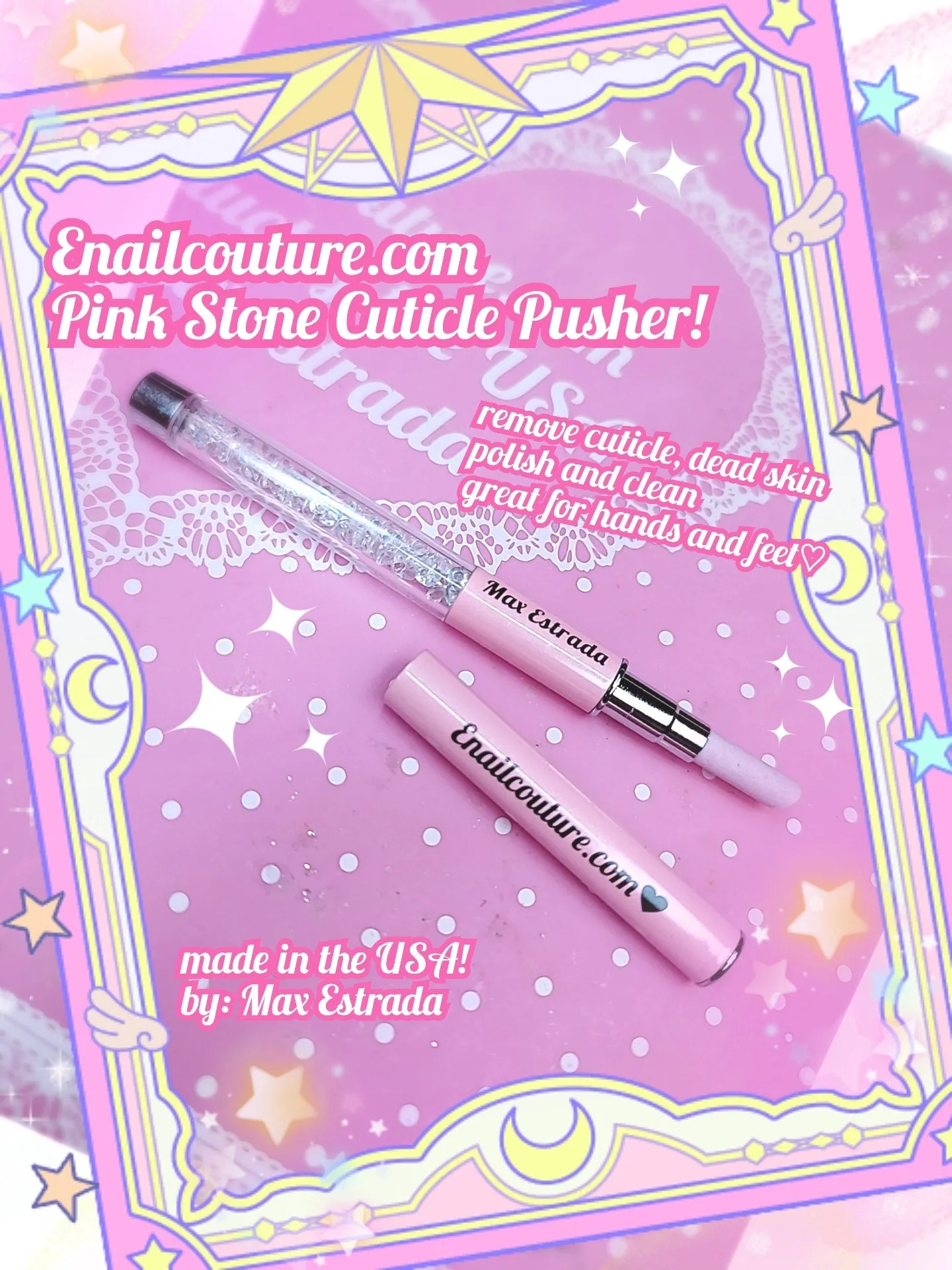 Pink Stone Cuticle Pusher (1 Piece Pink Quartz Scrubs Stone Cuticle Stick Pen with Rhinestone Pumice Stone Nail File Multi-Functional Fingernail Toenail Cuticle Stone Eraser)