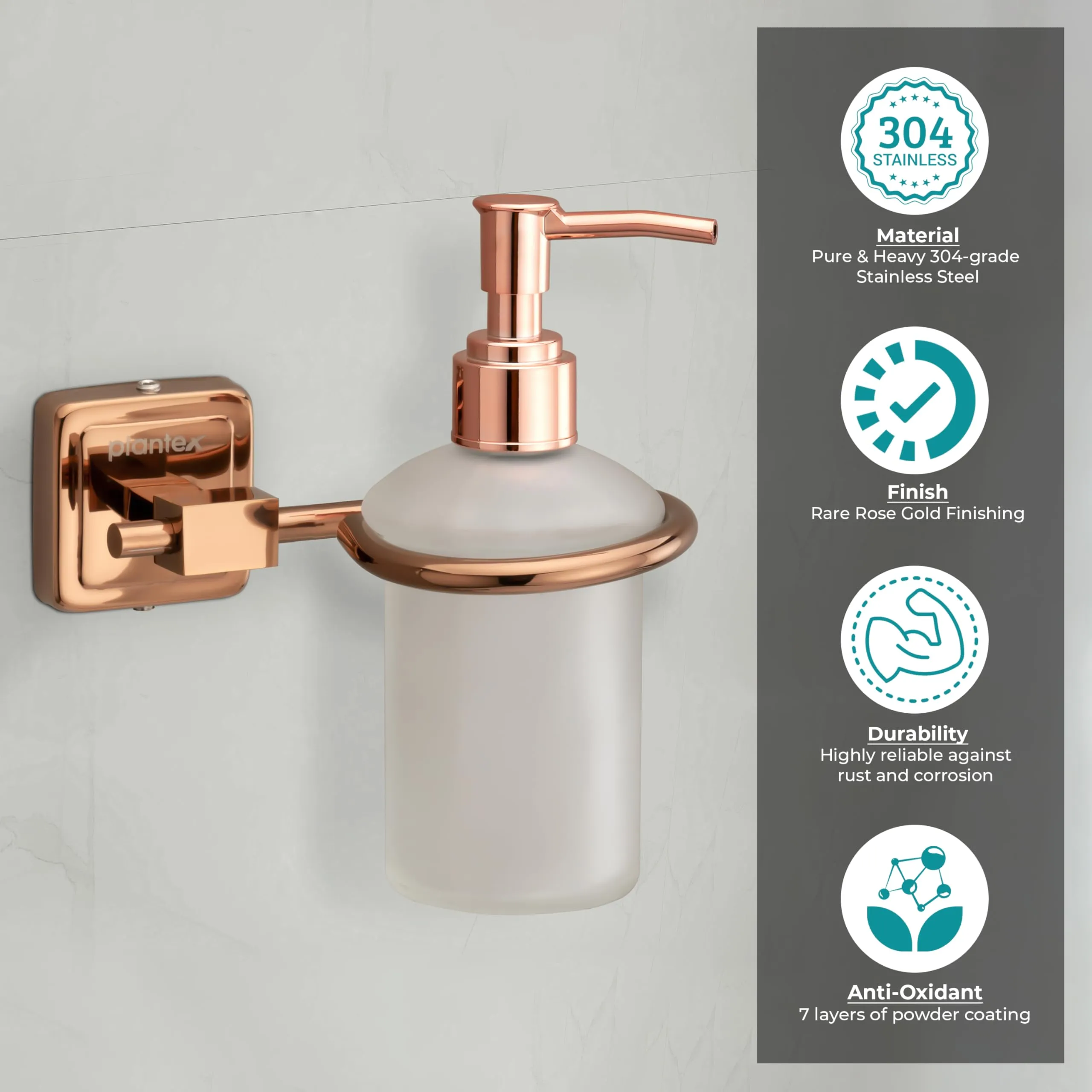 Plantex 304 Grade Stainless Steel Liquid 1 Ml Soap Dispenser/Shampoo Dispenser/Handwash Bottle Stand/Bathroom Accessories Pack Of 3, Decan (Rose Gold)