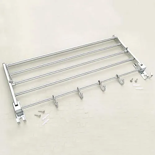 Plantex Eco Stainless Steel Folding Towel Rack/Towel Stand/Hanger Bathroom Accessories/Chrome Finish (24 Inches-Chrome)