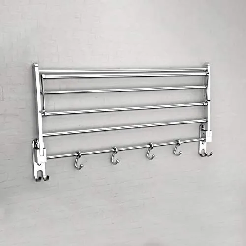 Plantex Eco Stainless Steel Folding Towel Rack/Towel Stand/Hanger Bathroom Accessories/Chrome Finish (24 Inches-Chrome)