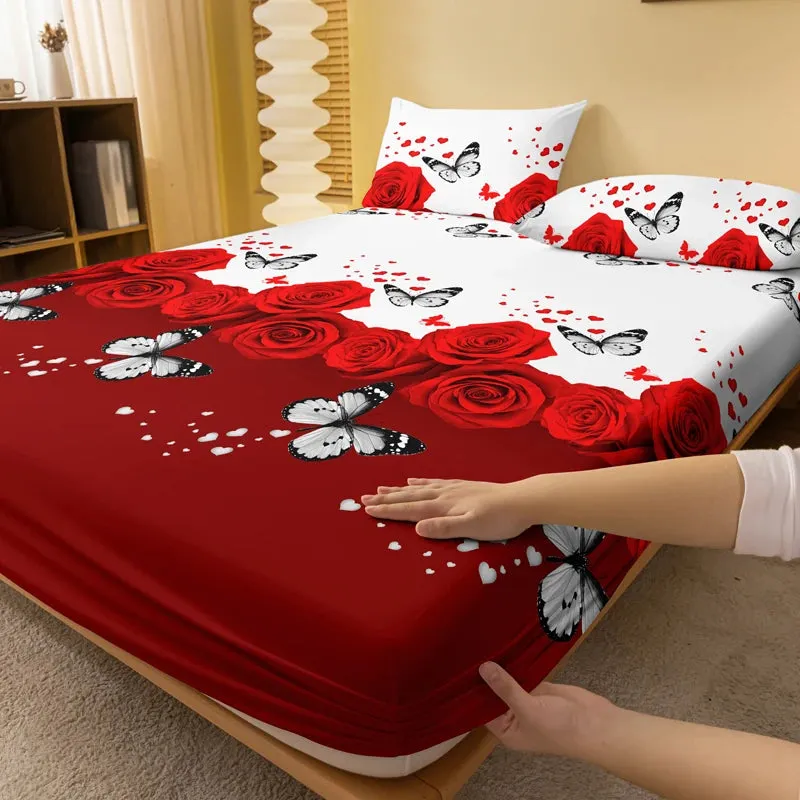 Printed sheet with rose print, for bed