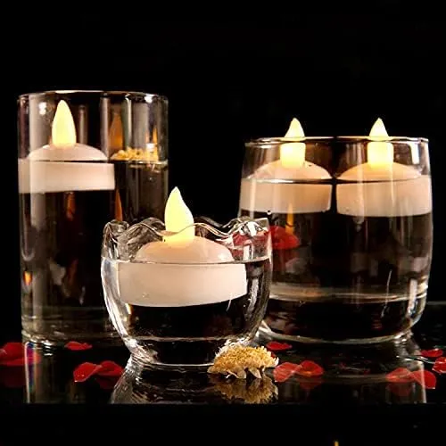 PUNZONE Electric Flameless Floating Candles - Water Sensor Floating Tealights Set, Battery Powered Tealight for Wedding/Party/Candle Light Dinner/Room Décor (Warm White) - Pack of 12