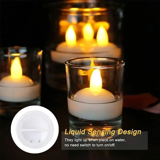 PUNZONE Electric Flameless Floating Candles - Water Sensor Floating Tealights Set, Battery Powered Tealight for Wedding/Party/Candle Light Dinner/Room Décor (Warm White) - Pack of 12