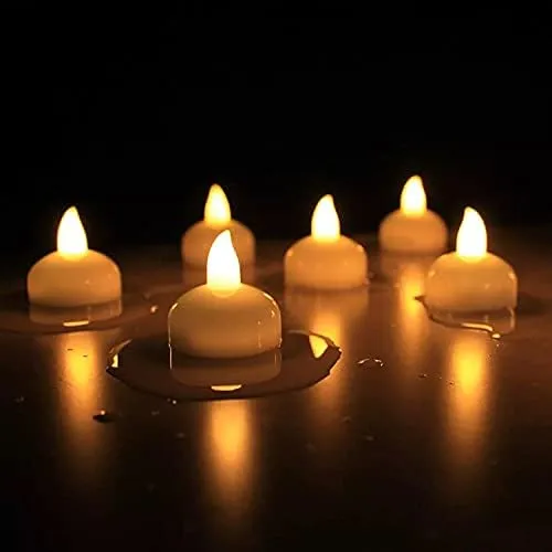 PUNZONE Electric Flameless Floating Candles - Water Sensor Floating Tealights Set, Battery Powered Tealight for Wedding/Party/Candle Light Dinner/Room Décor (Warm White) - Pack of 12