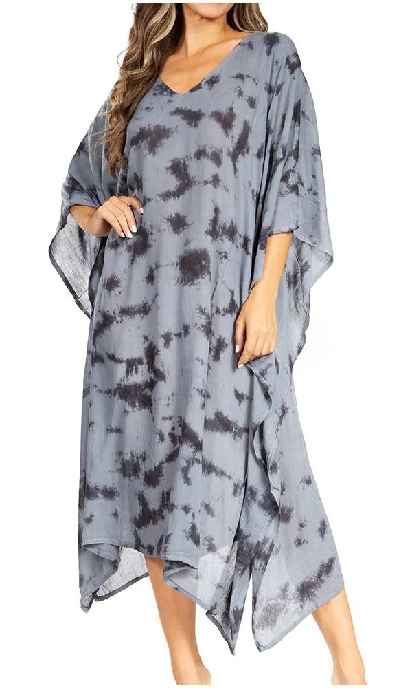 Sakkas Clementine Women's Tie Dye Caftan Dress/Cover Up Beach Kaftan Boho Summer