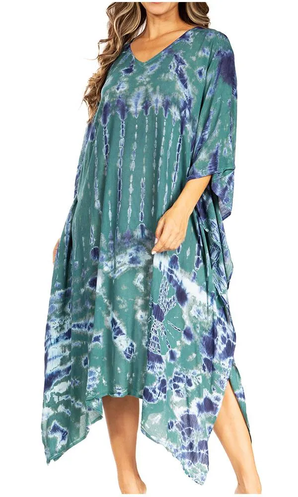 Sakkas Clementine Women's Tie Dye Caftan Dress/Cover Up Beach Kaftan Boho Summer