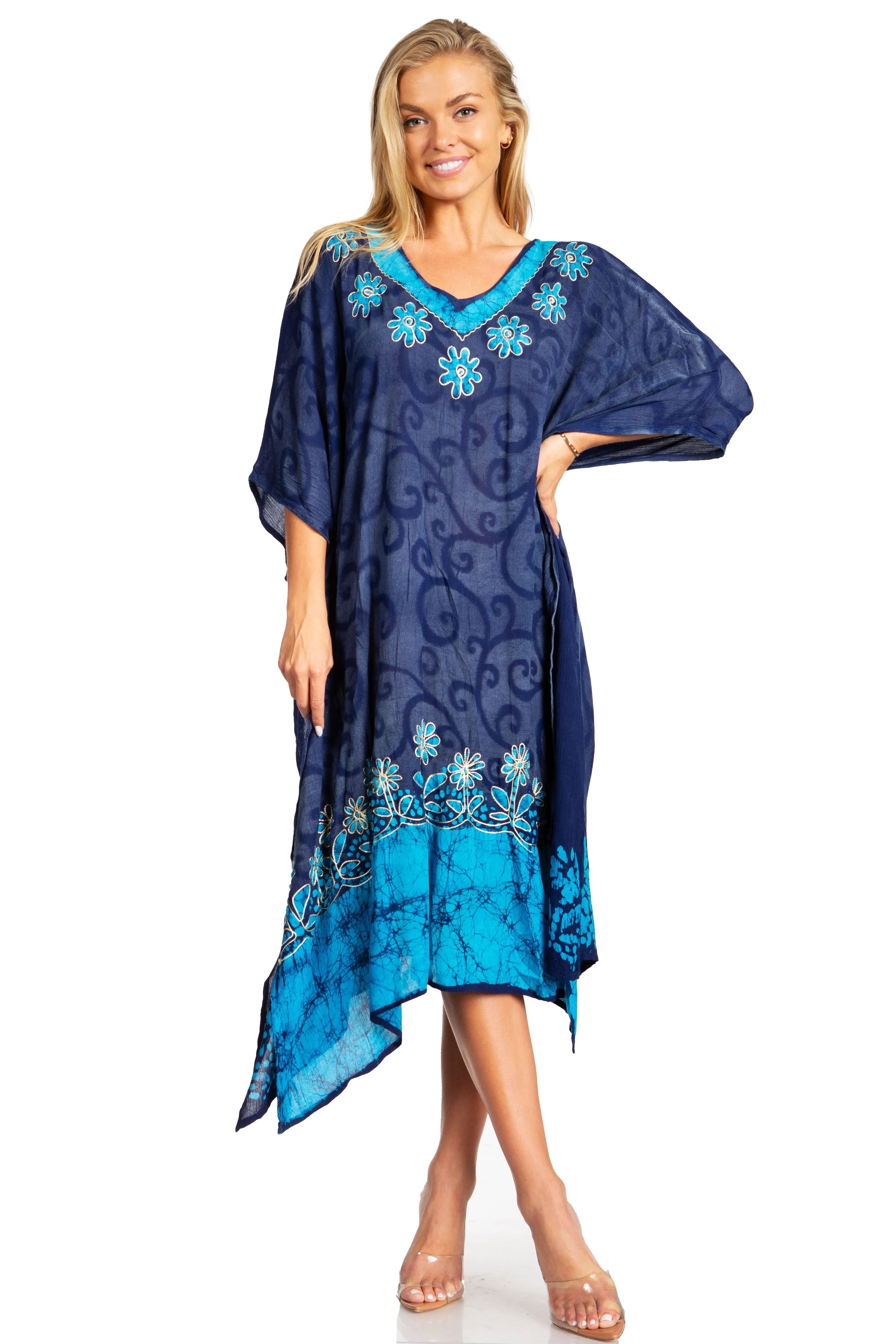 Sakkas Clementine Women's Tie Dye Caftan Dress/Cover Up Beach Kaftan Boho Summer