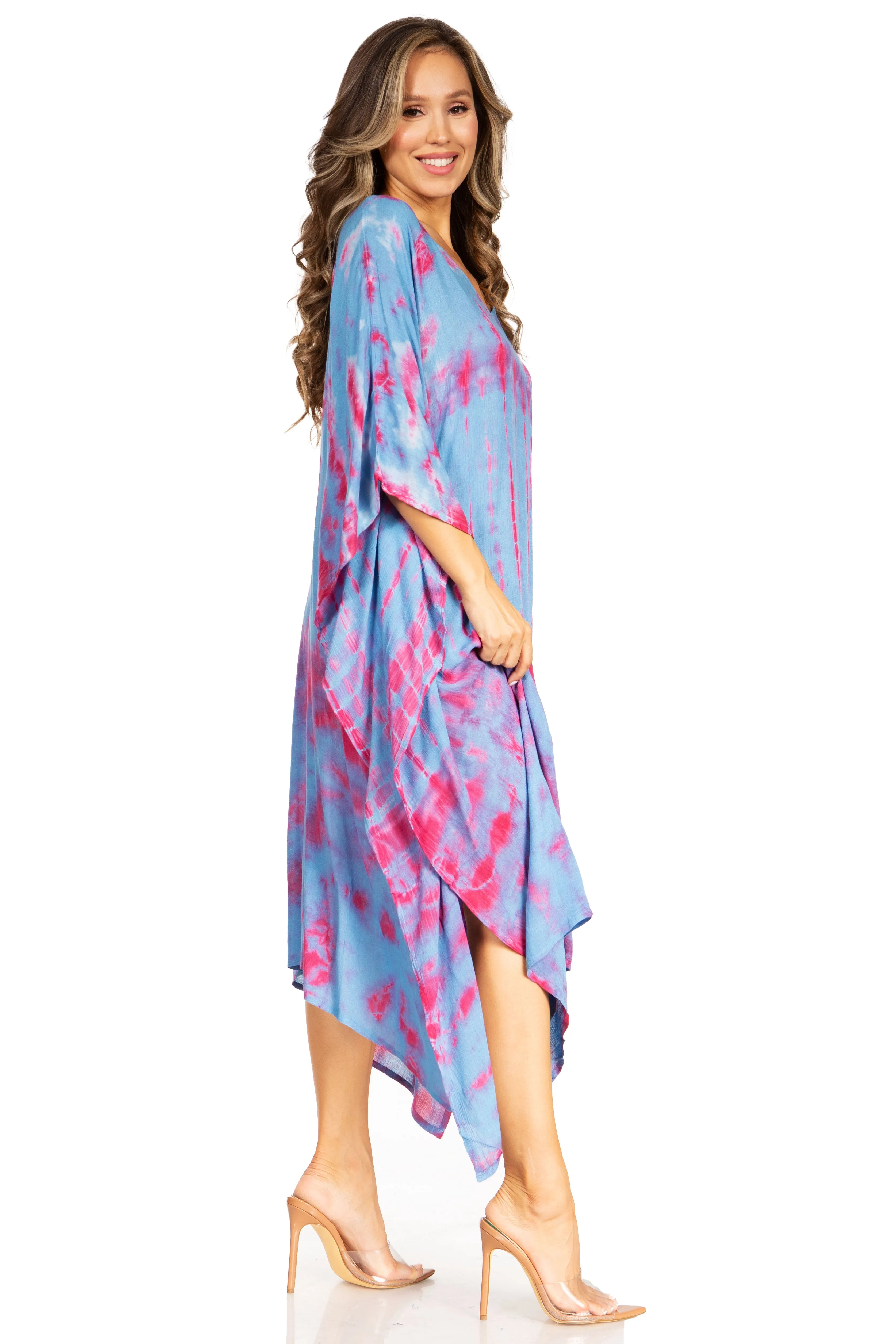 Sakkas Clementine Women's Tie Dye Caftan Dress/Cover Up Beach Kaftan Boho Summer