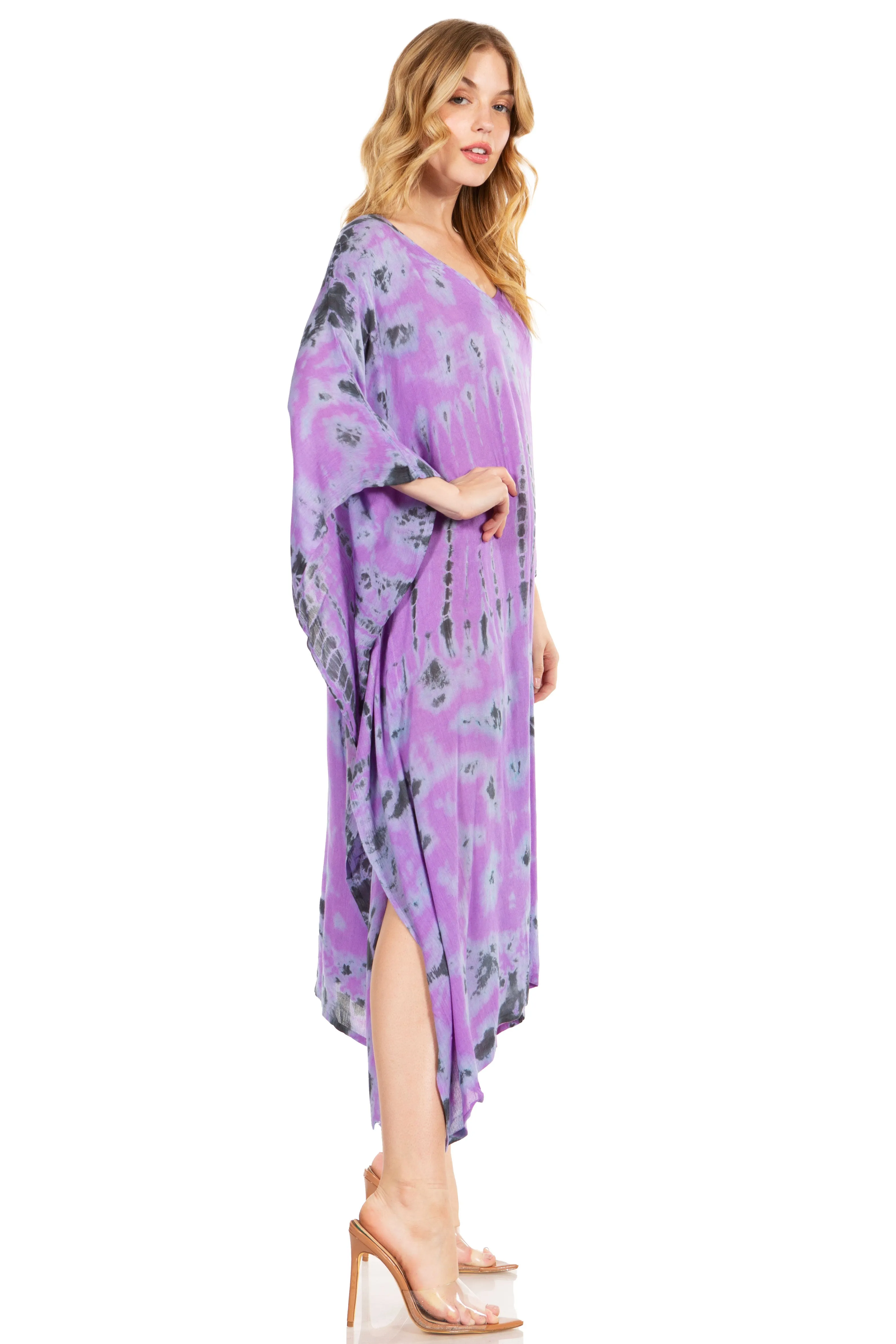 Sakkas Clementine Women's Tie Dye Caftan Dress/Cover Up Beach Kaftan Boho Summer