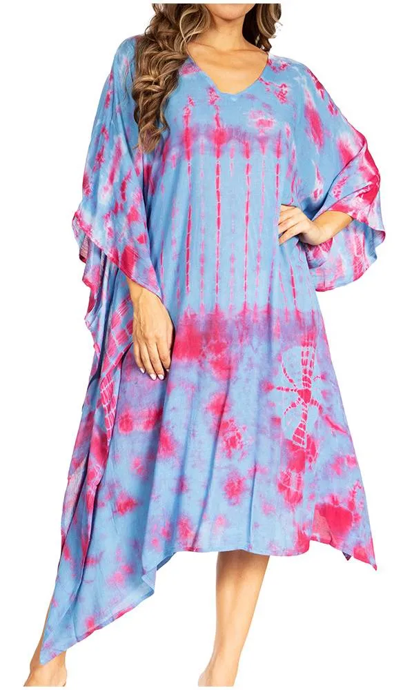 Sakkas Clementine Women's Tie Dye Caftan Dress/Cover Up Beach Kaftan Boho Summer