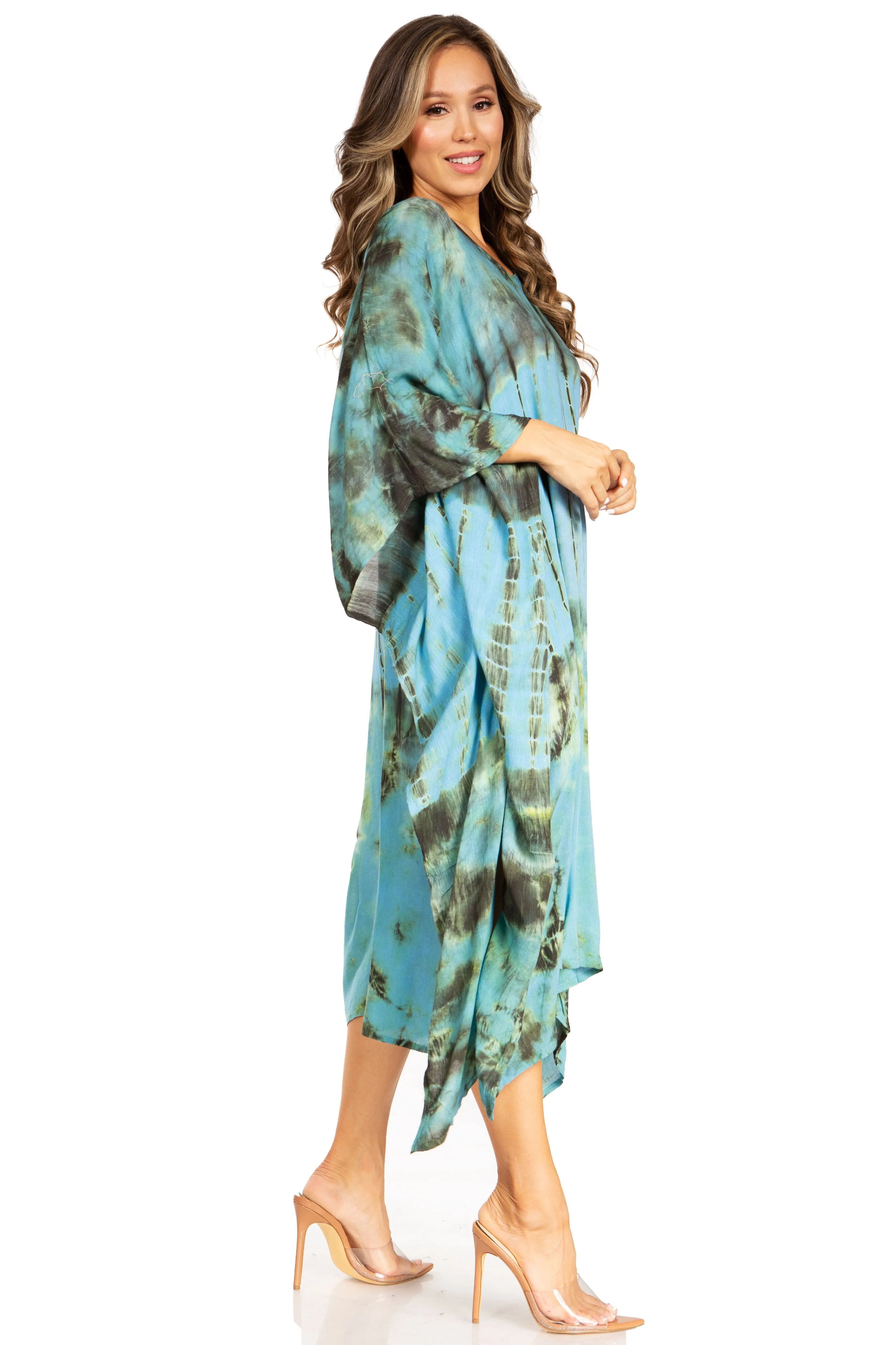 Sakkas Clementine Women's Tie Dye Caftan Dress/Cover Up Beach Kaftan Boho Summer