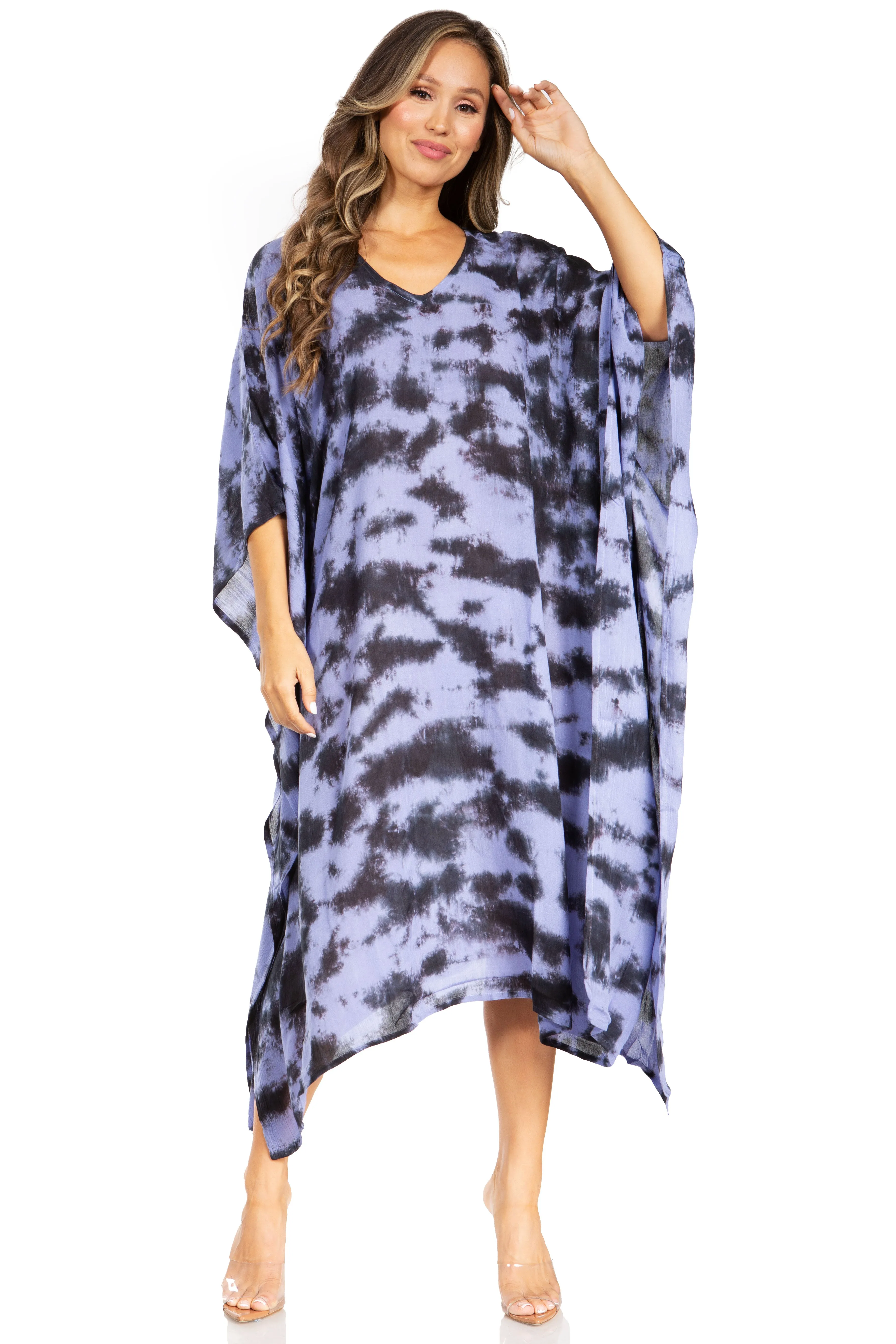 Sakkas Clementine Women's Tie Dye Caftan Dress/Cover Up Beach Kaftan Boho Summer